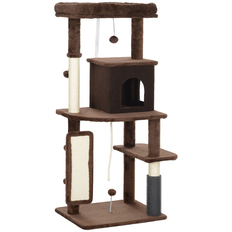 Pawhut arranhador para gatos grande altura 132 cm arranhador para gatos com plataformas postes com escova bolas suspensas e almofadas para arranhar