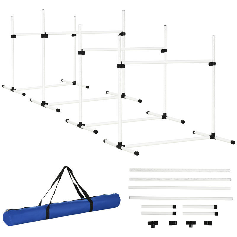 Pawhut conjunto de treinamento de agilidade para cães animais de estimação 4 peças obstáculos de salto com altura ajustável e bolsa de transporte para