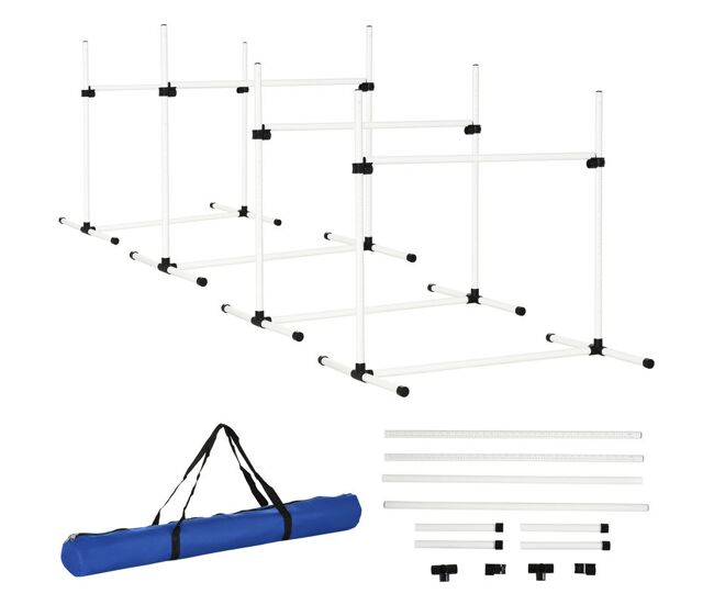 Pawhut conjunto de treinamento de agilidade para cães animais de estimação 4 peças obstáculos de salto com altura ajustável e bolsa de transporte para