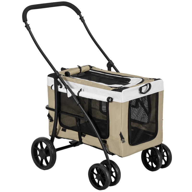 Pawhut carrinho para animais de estimação carrinho para cães dobrável com compartimento desmontável 4 portas com fecho de correr 2 correias de