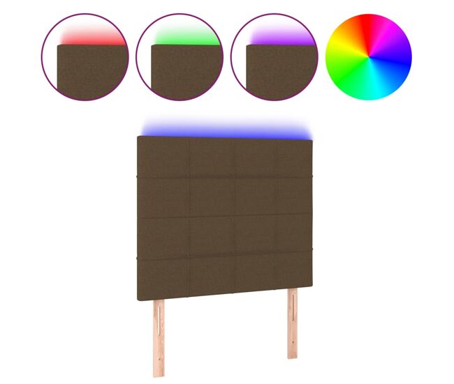 Vidaxl cabeceira de cama c/ luzes led tecido 90x5x118/128 cm castanho