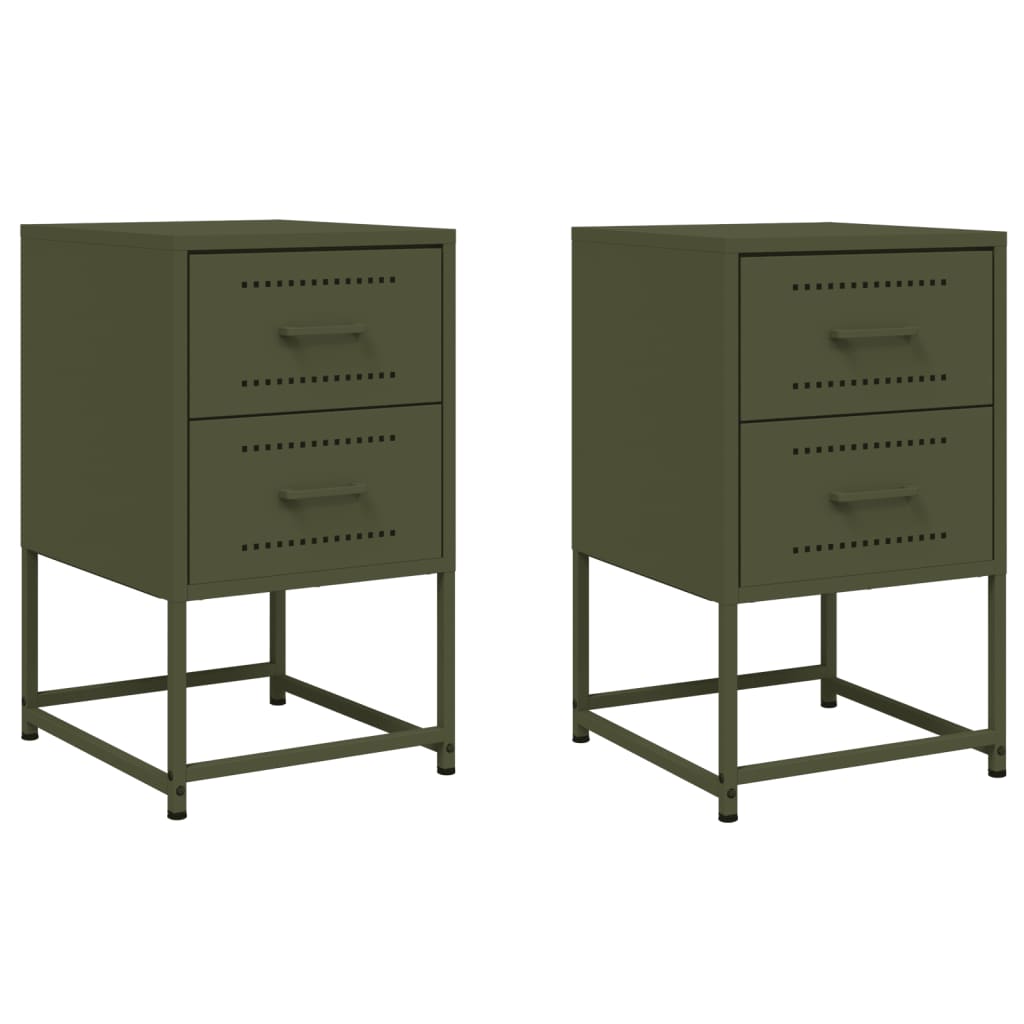 Vidaxl mesas de cabeceira 2 pcs 36x39x60,5 cm aço verde azeitona