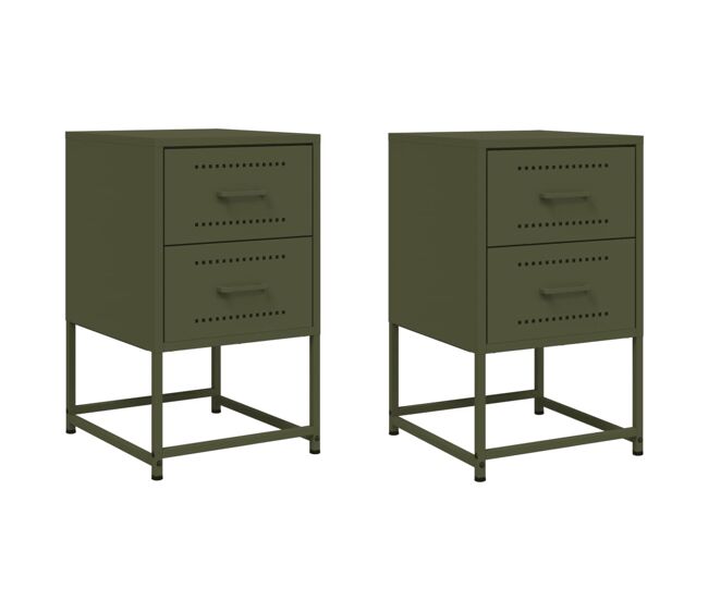 Vidaxl mesas de cabeceira 2 pcs 36x39x60,5 cm aço verde azeitona