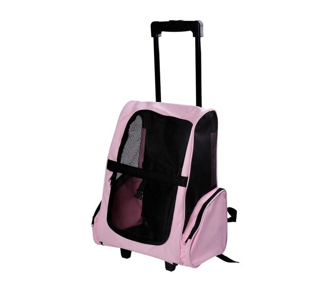 Pawhut transportadora 2 em 1 para animais de estimação mochila ou carrinho de viagem para cães e gatos com 2 rodas alça retrátil de alumínio e