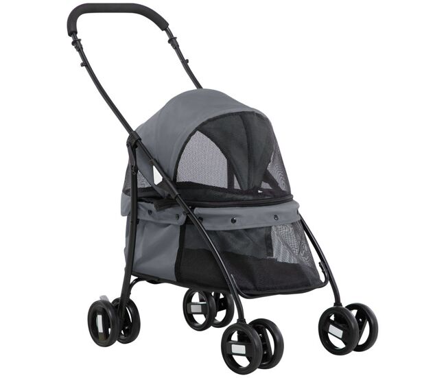Pawhut carrinho para animais de estimação dobrável carrinho de passeio para cães e gatos com janela de malha almofada lavável arnês de segurança e