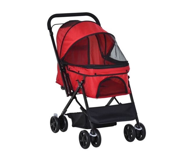 Pawhut carrinho para animais de estimação dobrável carro para cães e gatos com capô ajustável cesta de armazenamento cinto de segurança tecido oxford