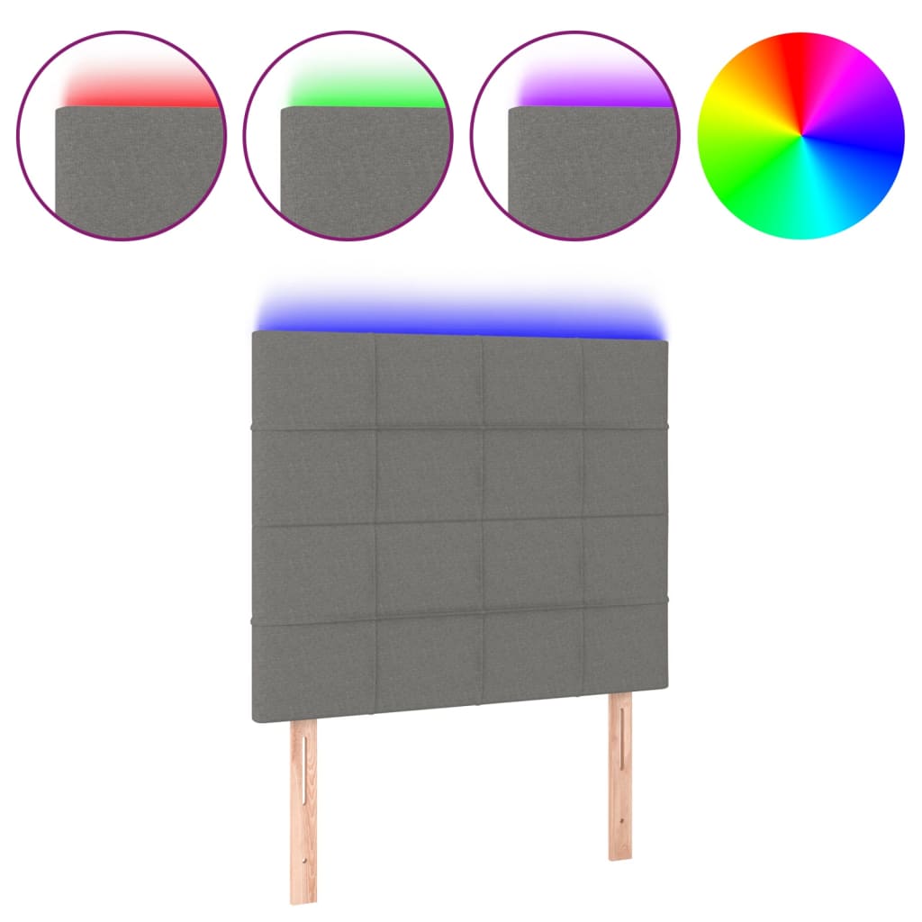 Vidaxl cabeceira de cama c/ led tecido 90x5x118/128 cm cinza-escuro