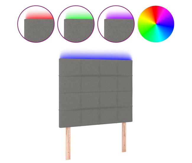 Vidaxl cabeceira de cama c/ led tecido 90x5x118/128 cm cinza-escuro