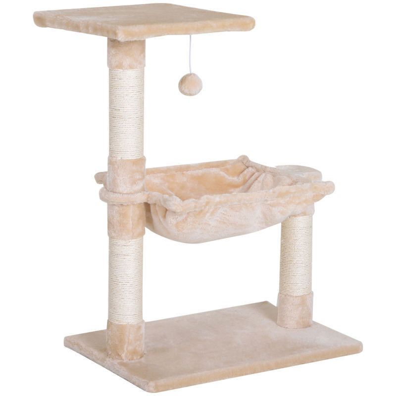 Pawhut árvore arranhador para gatos torre para gatos 50x36x70 cm centro de atividades com rede plataforma poste de sisal e bola suspensa bege