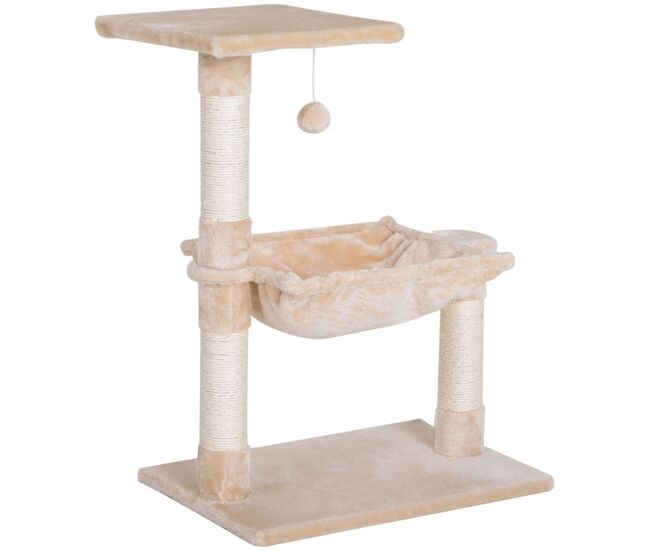 Pawhut árvore arranhador para gatos torre para gatos 50x36x70 cm centro de atividades com rede plataforma poste de sisal e bola suspensa bege
