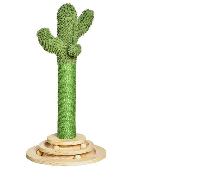Pawhut poste arranhador para gatos em forma de cactus pequena árvore arranhadora para gatos com poste de sisal e pelúcia bola suspensa e base com