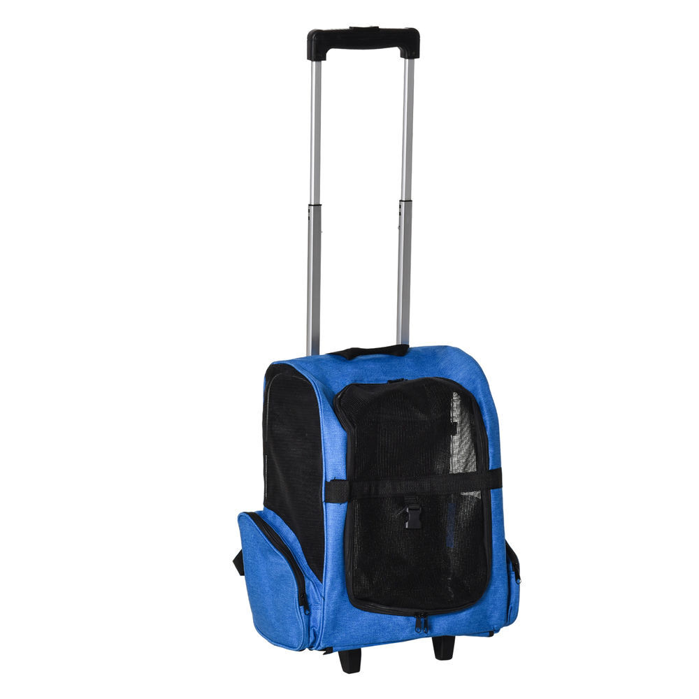 Pawhut transportadora carrinho para animais de estimação 2 em 1 mochila de viagem com 2 rodas para cães gatos com alça retrátil de alumínio e bolso de