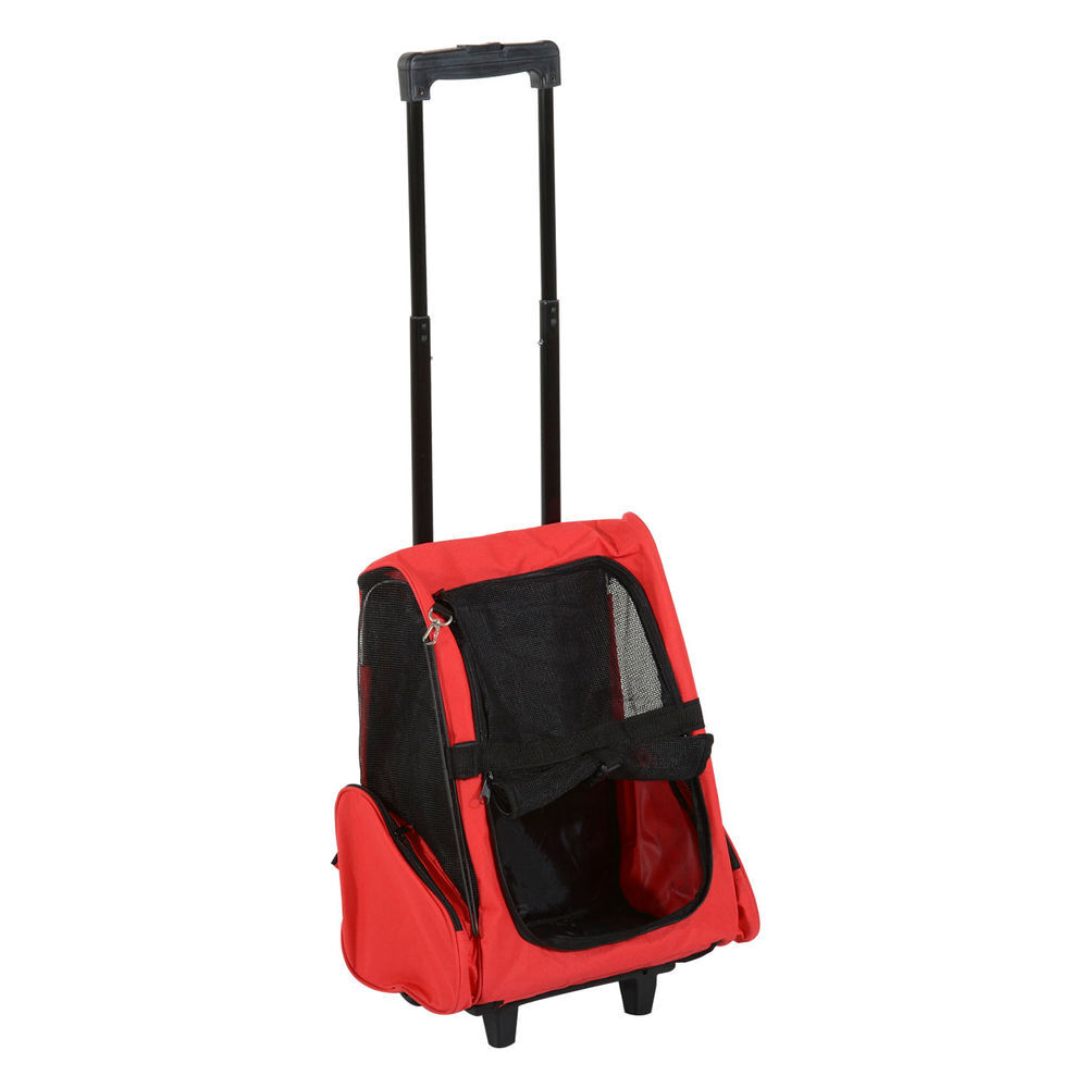 Pawhut transportadora 2 em 1 para animais mochila ou carrinho de viagem para cão e gato com 2 rodas, alça retrátil de alumínio e bolsos 42x25x55 cm