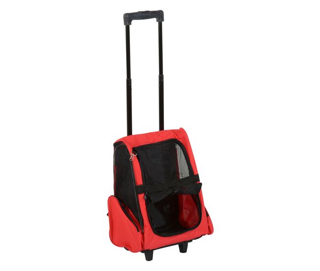 Pawhut transportadora 2 em 1 para animais mochila ou carrinho de viagem para cão e gato com 2 rodas, alça retrátil de alumínio e bolsos 42x25x55 cm