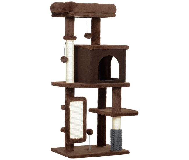 Pawhut arranhador para gatos grande altura 104 cm arranhador para gatos com plataformas postes com escova bolas suspensas e almofadas para arranhar
