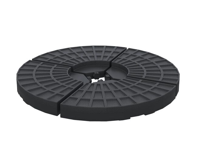 - cor: preto; - material: hdpe; - medidas: 48x48x8 cm (cxlxa); - capacidade cada peça: 13 kg de água, 15 kg de areia e 17,5 kg ambos; - referência: