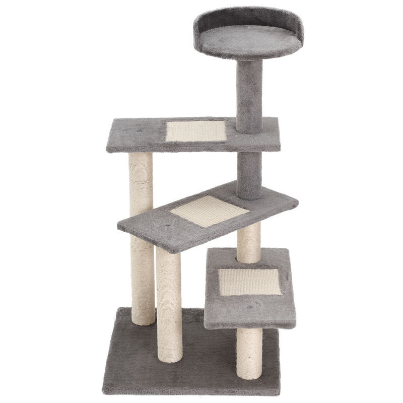 Pawhut arranhador para gatos centro de atividades 3 plataformas para arranhar 48x48x99,5 cm de madeira revestido de pelucia sisal