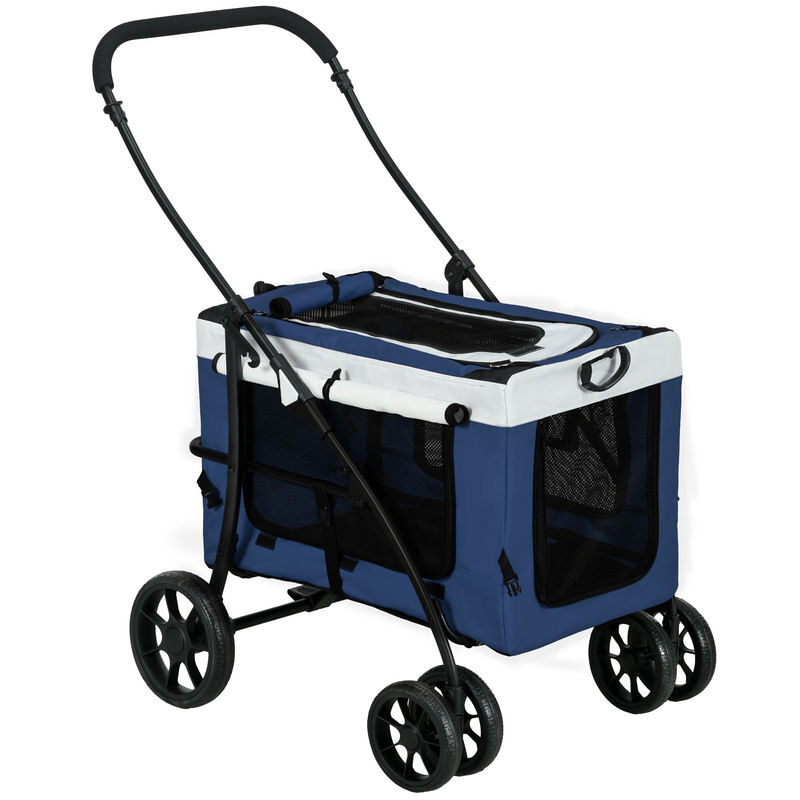 Pawhut carrinho para animais de estimação carrinho para cães dobrável com compartimento desmontável 4 portas com fecho de correr 2 correias de