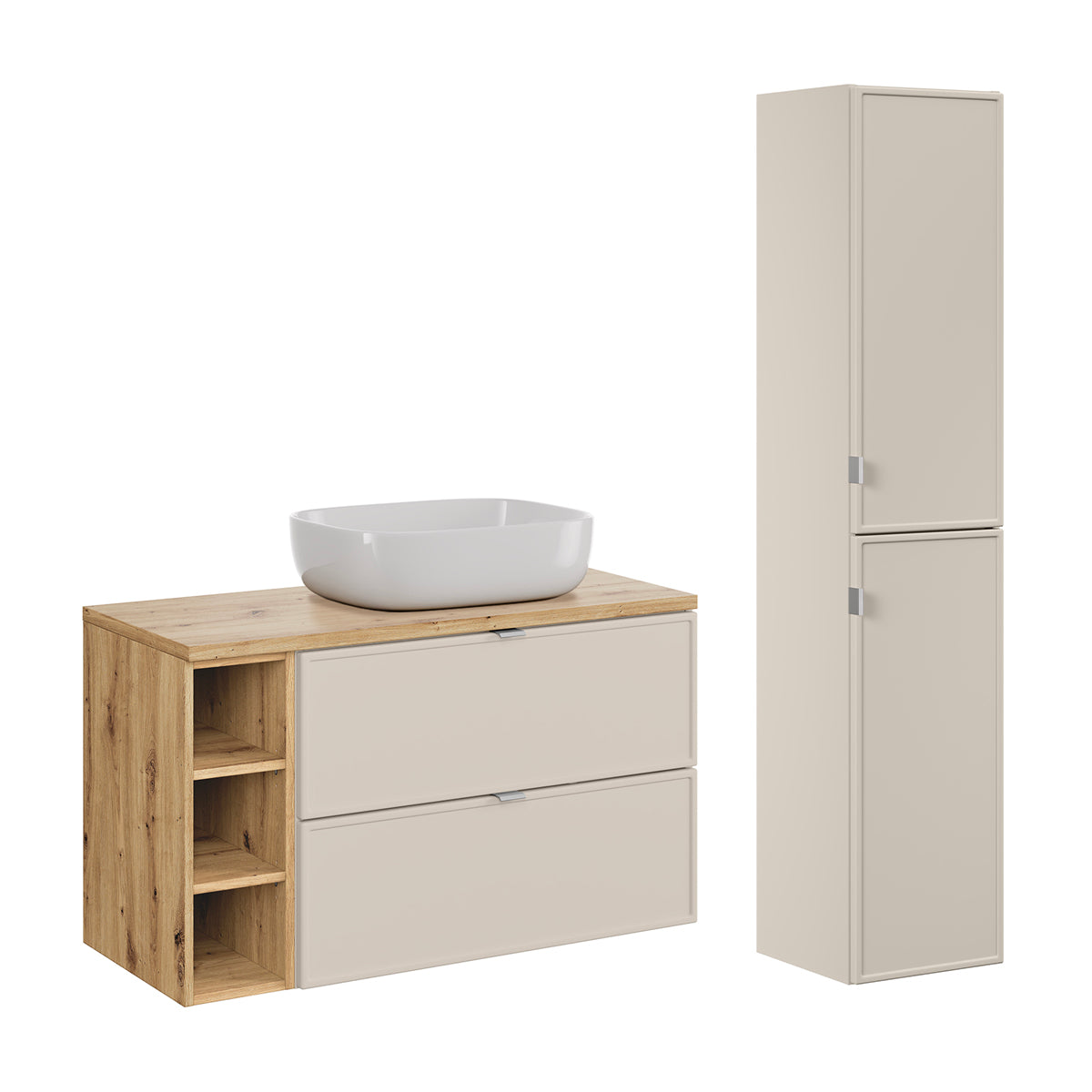 Conjunto móvel de lavatório simples alba cachemire 100cm 3 nichos e enceinte