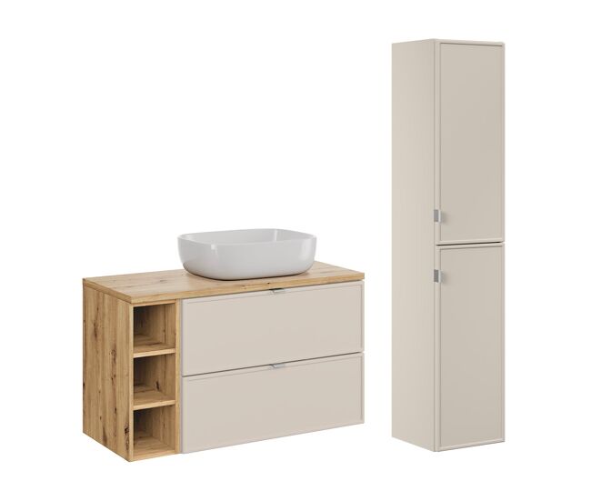 Conjunto móvel de lavatório simples alba cachemire 100cm 3 nichos e enceinte