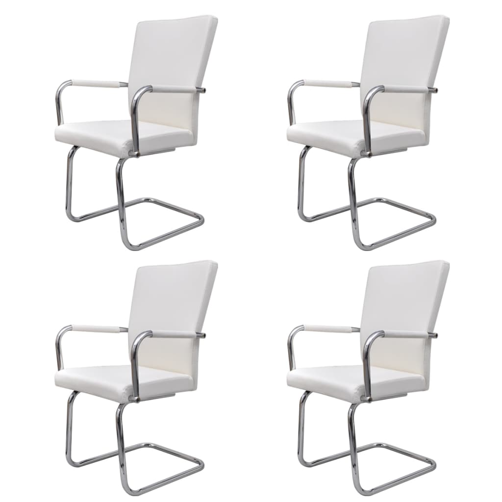 Vidaxl cadeiras de jantar cantilever 4 pcs couro artificial branco