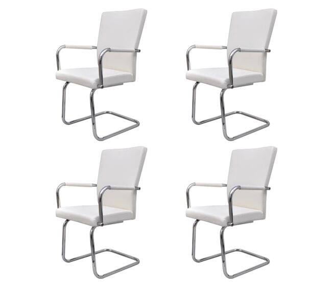 Vidaxl cadeiras de jantar cantilever 4 pcs couro artificial branco