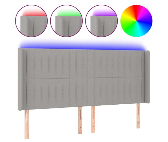Vidaxl cabeceira cama c/ luzes led tecido 183x16x118/128cm cinza-claro