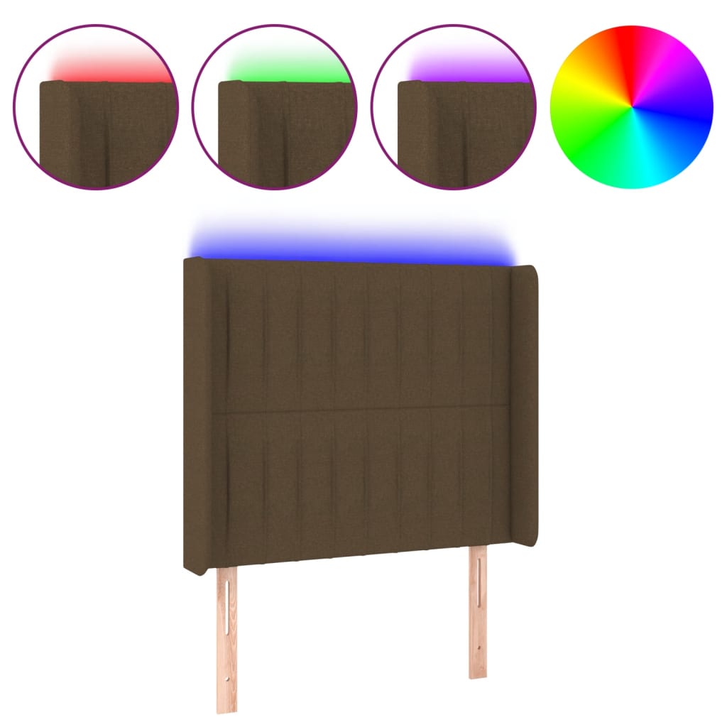 Vidaxl cabeceira de cama c/ luzes led tecido 103x16x118/128cm castanho