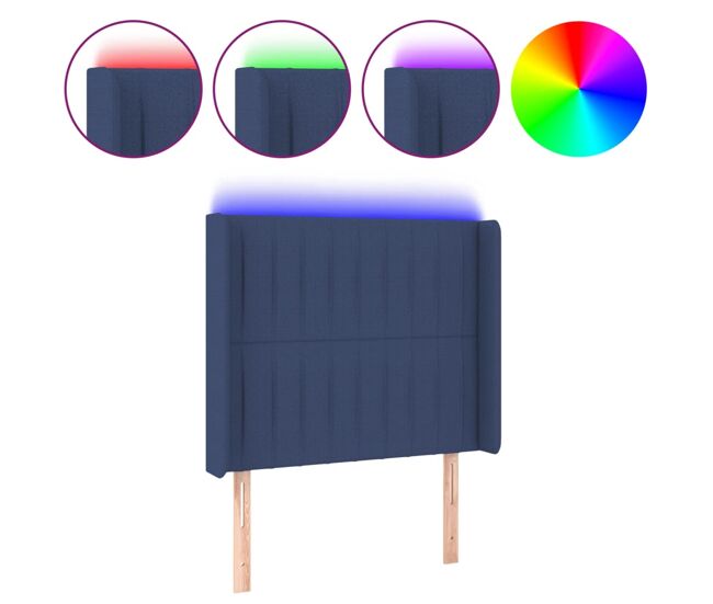 Vidaxl cabeceira de cama c/ luzes led tecido 93x16x118/128 cm azul
