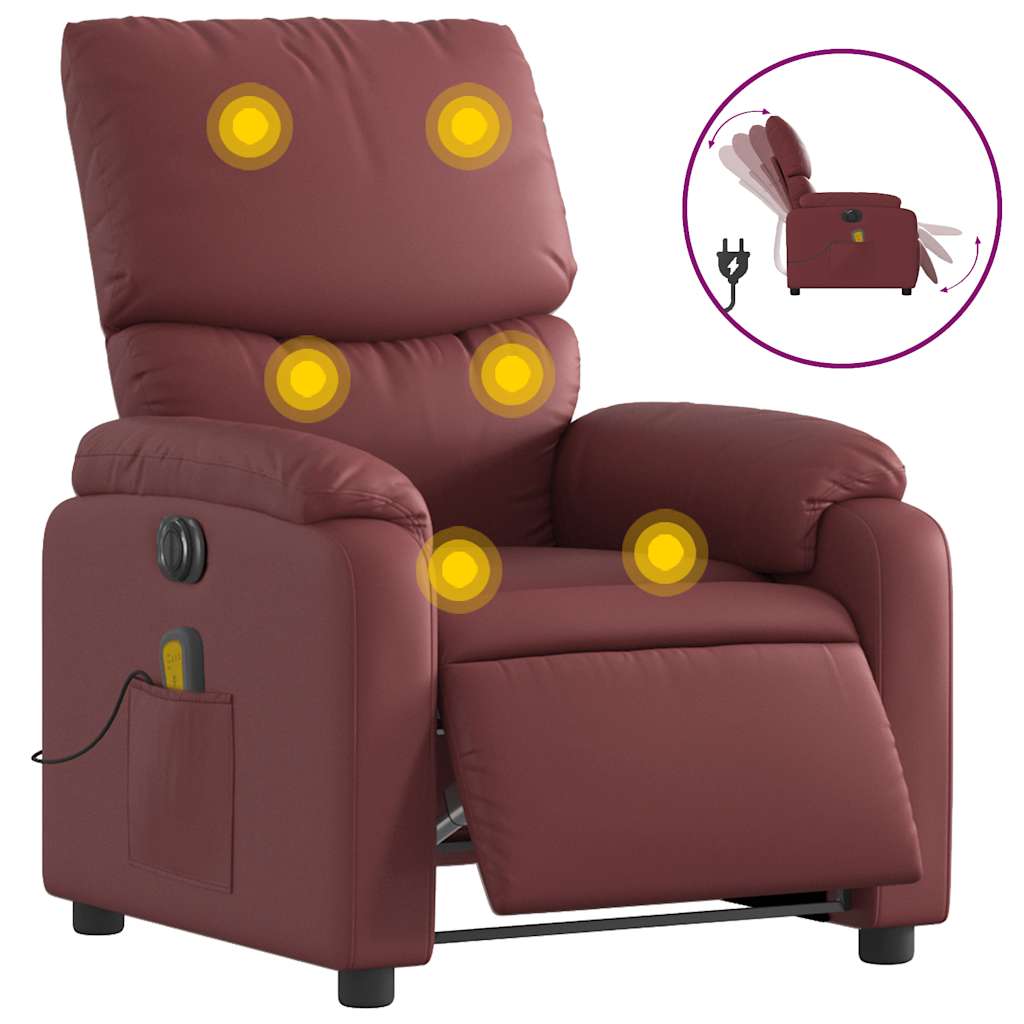 Vidaxl poltrona massagens reclin. elétrica couro artif. vermelho-tinto