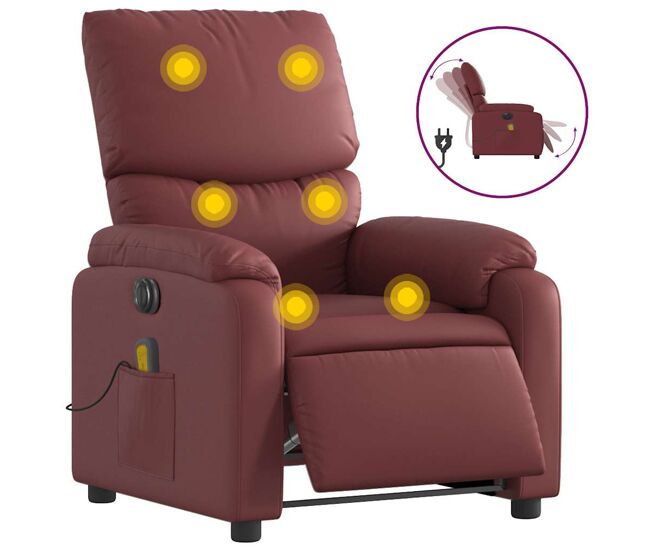 Vidaxl poltrona massagens reclin. elétrica couro artif. vermelho-tinto