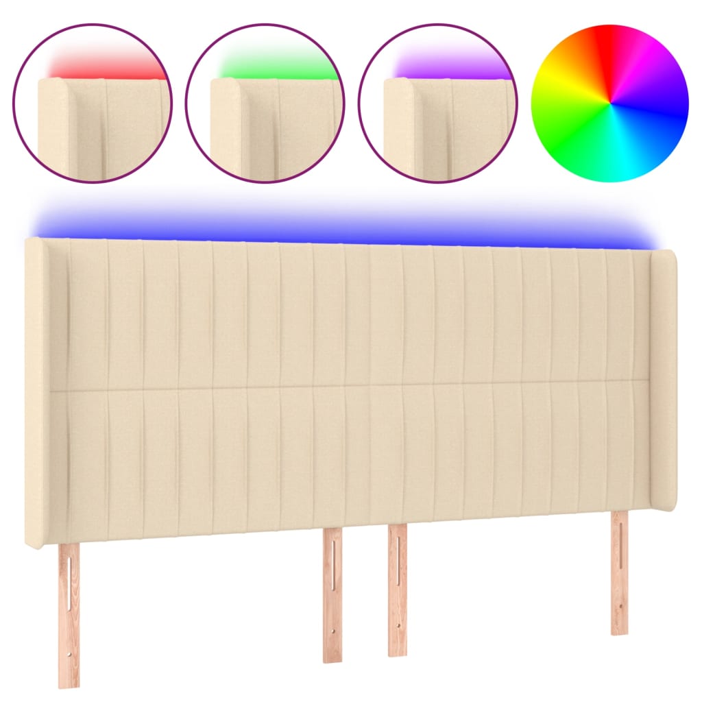 Vidaxl cabeceira cama c/ luzes led tecido 203x16x118/128 cm cor creme
