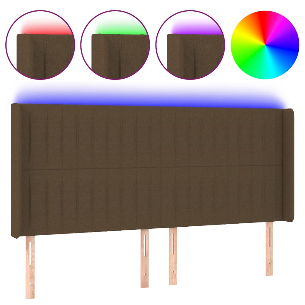 Vidaxl cabeceira de cama c/ luzes led tecido 163x16x118/128cm castanho