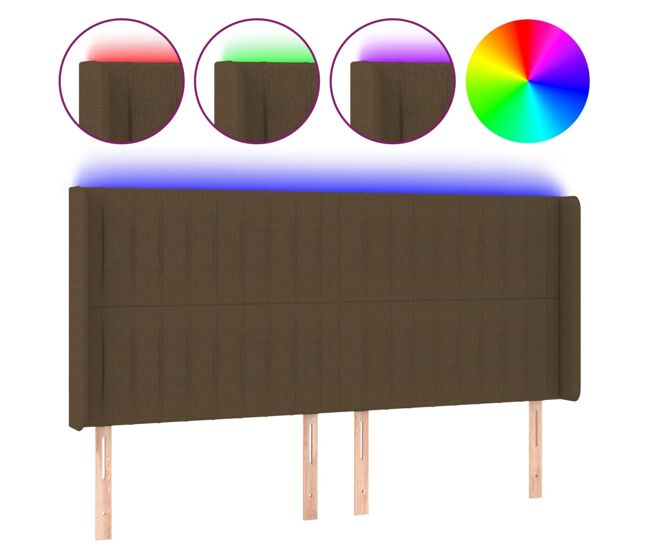 Vidaxl cabeceira de cama c/ luzes led tecido 163x16x118/128cm castanho