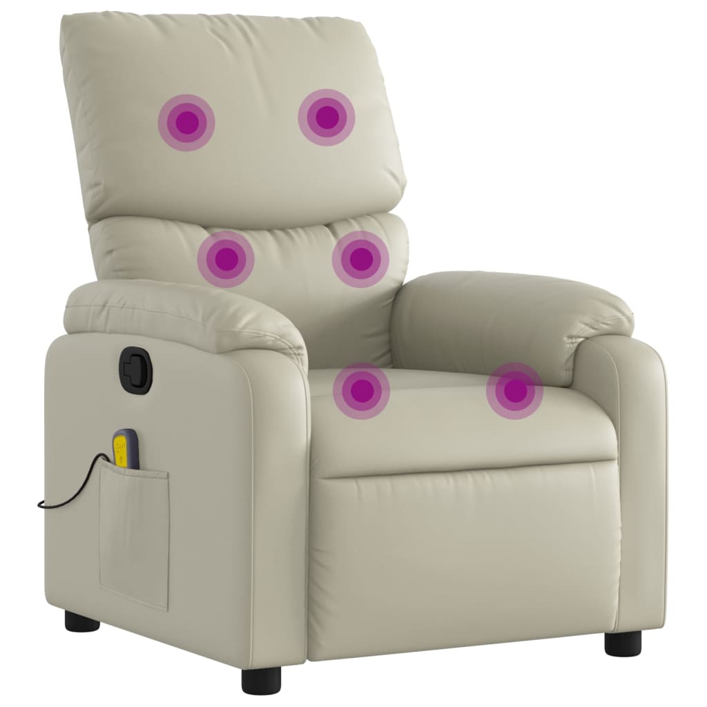 Vidaxl poltrona de massagens reclinável couro artificial cor creme