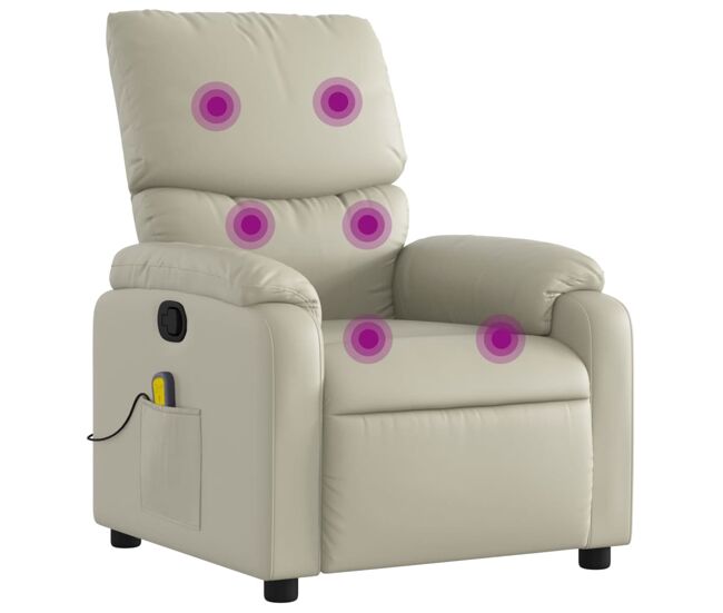 Vidaxl poltrona de massagens reclinável couro artificial cor creme