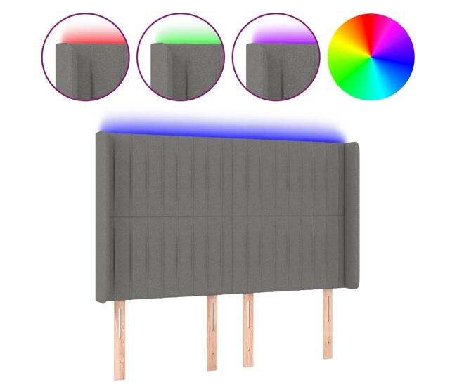 Vidaxl cabeceira de cama c/ led tecido 147x16x118/128 cm cinza-escuro