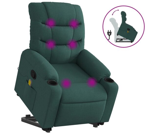 Vidaxl poltrona reclinável elevatória de massagens tecido verde-escuro