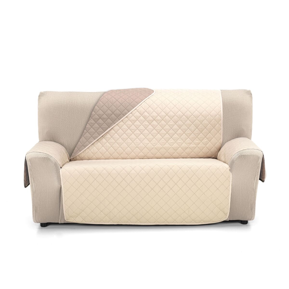 Capa reversível acolchoada para sofá de 4 lugares plus donegal collections nina beige / cuero