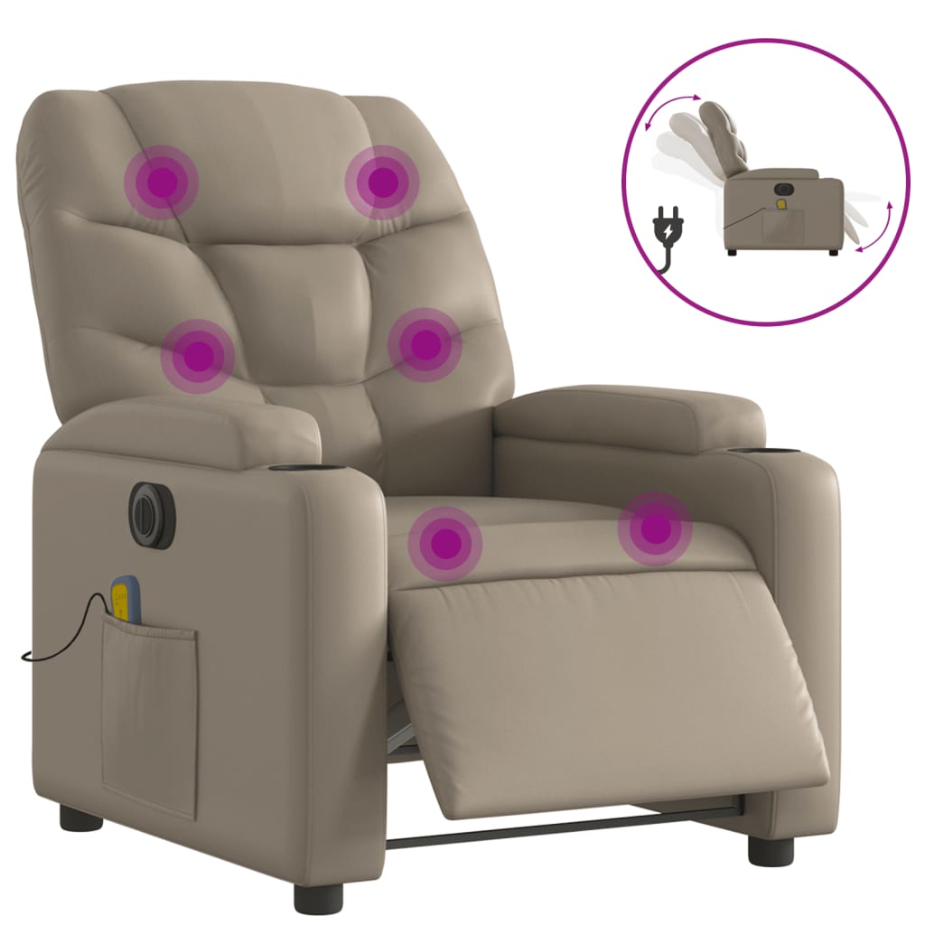 Vidaxl poltrona massagens reclinável elétrica couro artif. cappuccino