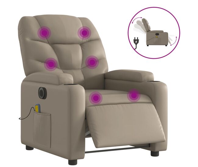 Vidaxl poltrona massagens reclinável elétrica couro artif. cappuccino