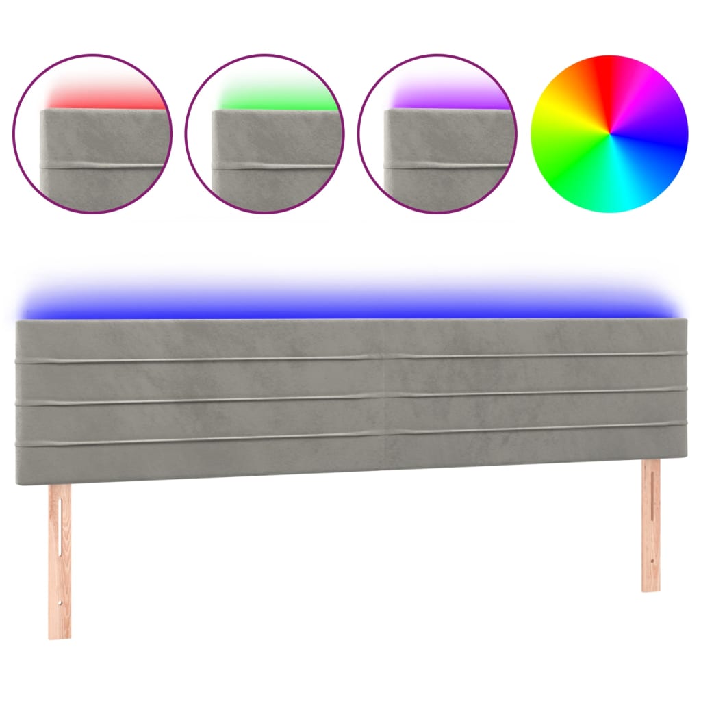 Vidaxl cabeceira de cama c/luzes led veludo 160x5x78/88 cm cinza-claro