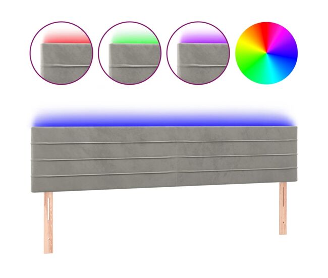 Vidaxl cabeceira de cama c/luzes led veludo 160x5x78/88 cm cinza-claro