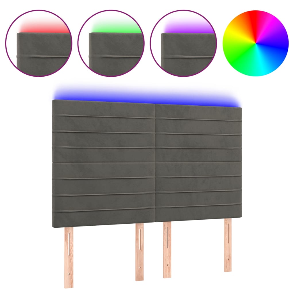 Vidaxl cabeceira de cama c/ led veludo 144x5x118/128 cm cinza-escuro