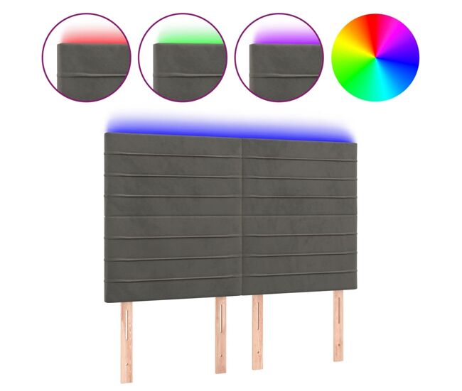 Vidaxl cabeceira de cama c/ led veludo 144x5x118/128 cm cinza-escuro