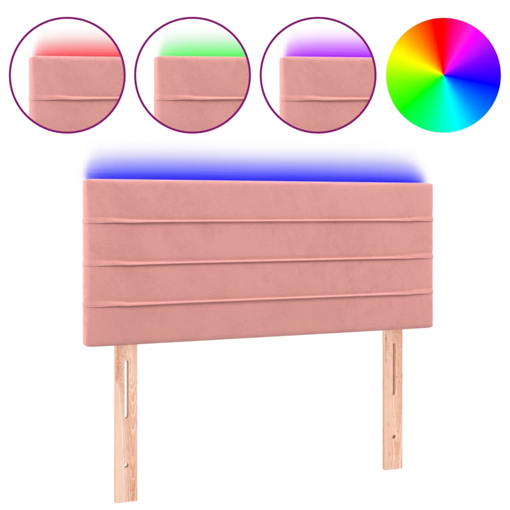 Vidaxl cabeceira de cama c/ luzes led veludo 90x5x78/88 cm rosa