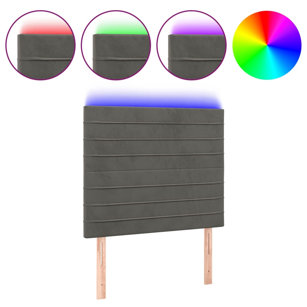 Vidaxl cabeceira de cama c/ led veludo 80x5x118/128 cm cinza-escuro