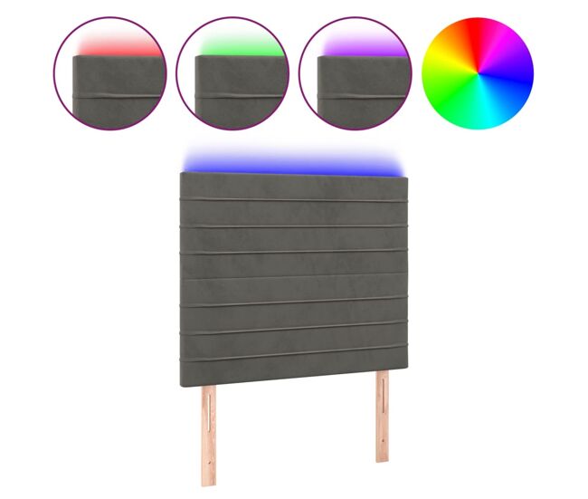 Vidaxl cabeceira de cama c/ led veludo 80x5x118/128 cm cinza-escuro