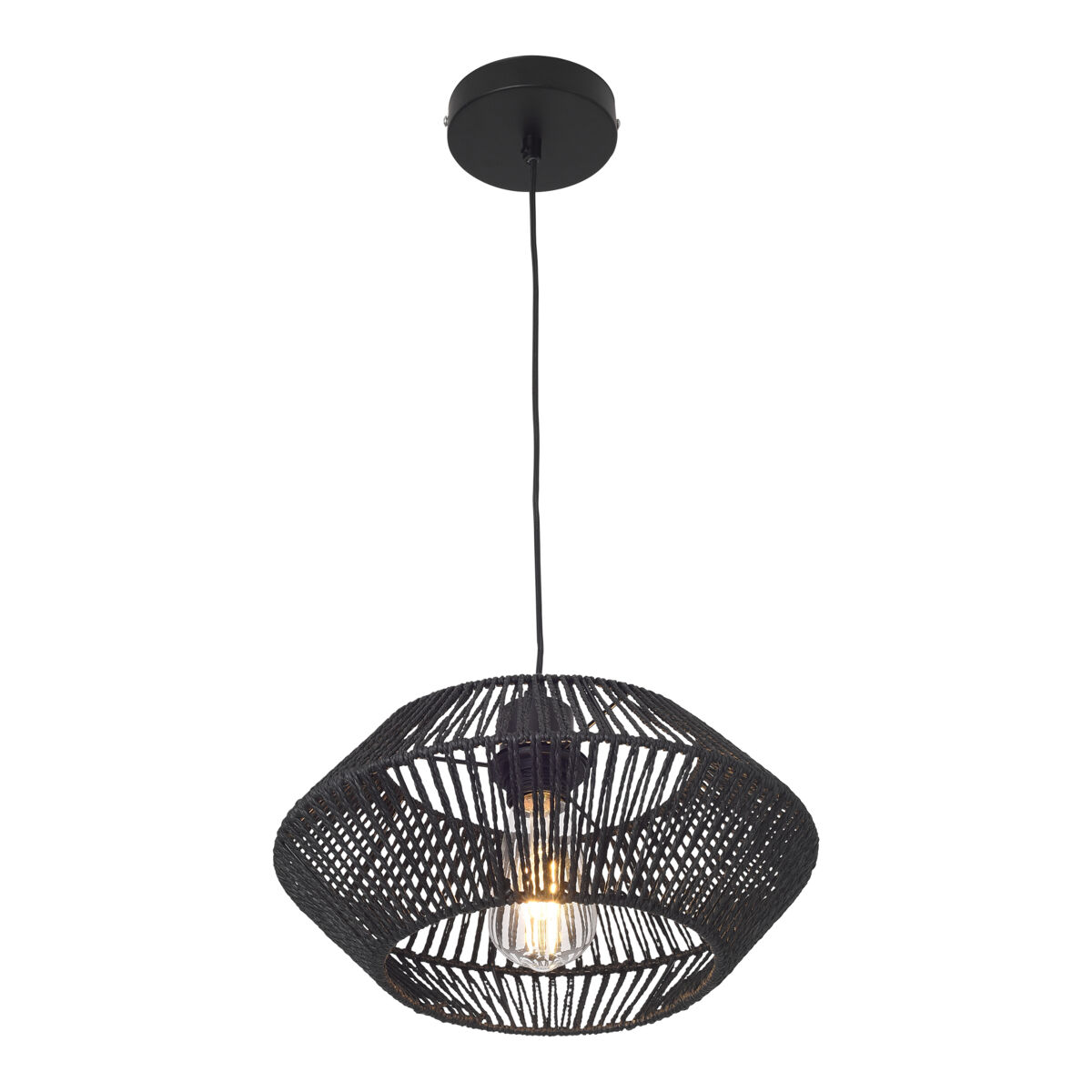 Candeeiro suspenso amersham ajustável em altura metal + rotim 1xe27 - preto[lux.pro]