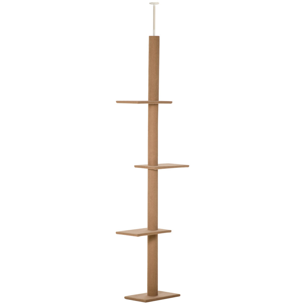 Pawhut arranhador para gatos de chão ao teto 43x27x228-260 cm torre para gatos ajustável com 4 plataformas e poste castanho claro